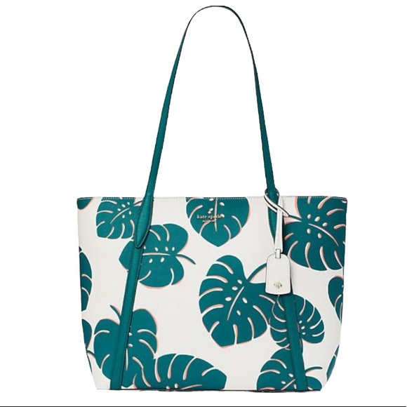 ♠️ kate spade Cara Monstera Leaves Printed Large Tote Bag, Cream Multi - Picture 2 of 16